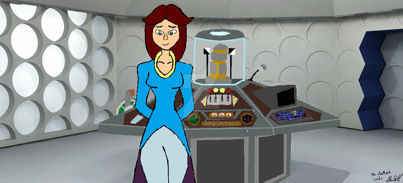 Astrid in front of a tardis console